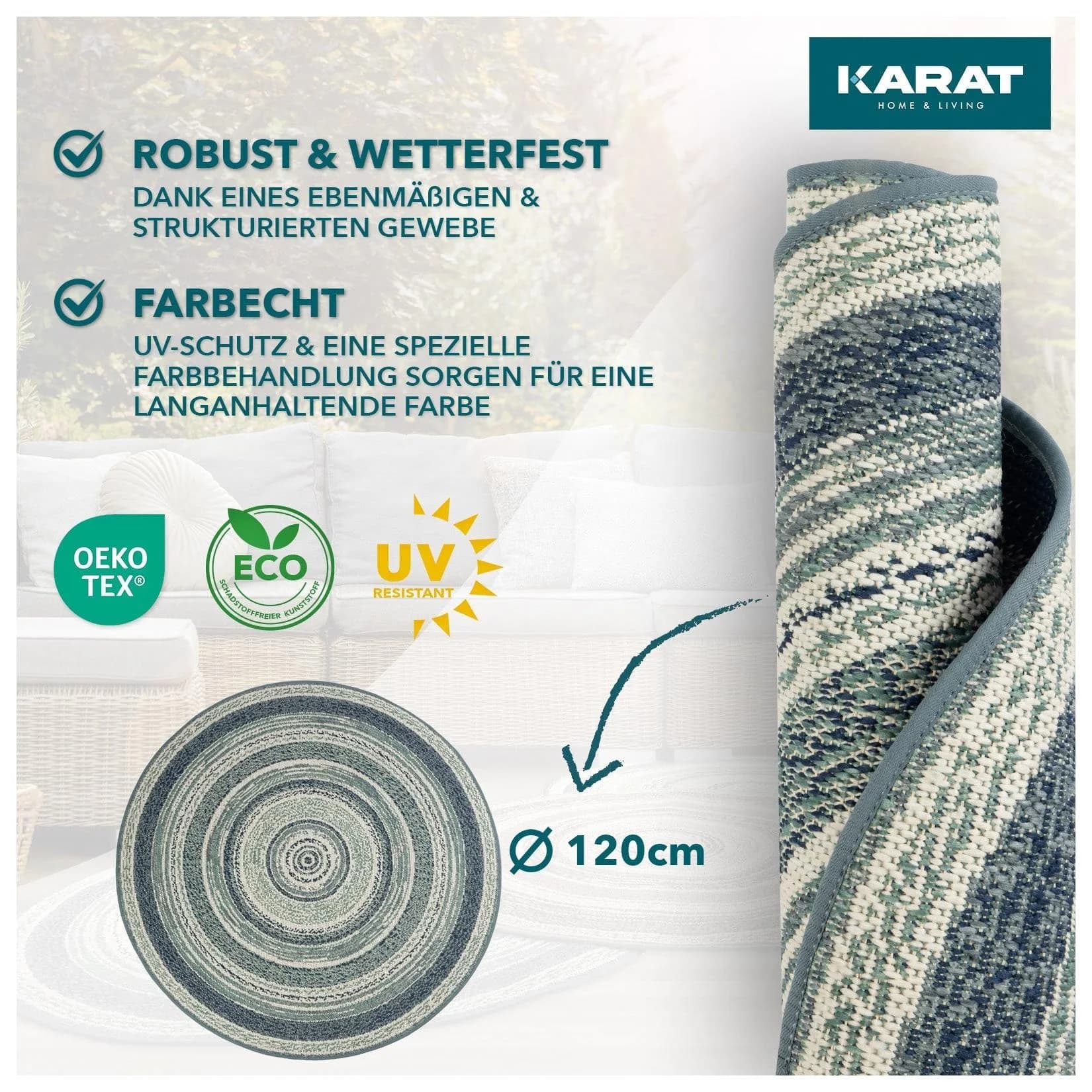 Karat Outdoorteppich Zoe Blau Rund 100% Polypropylen