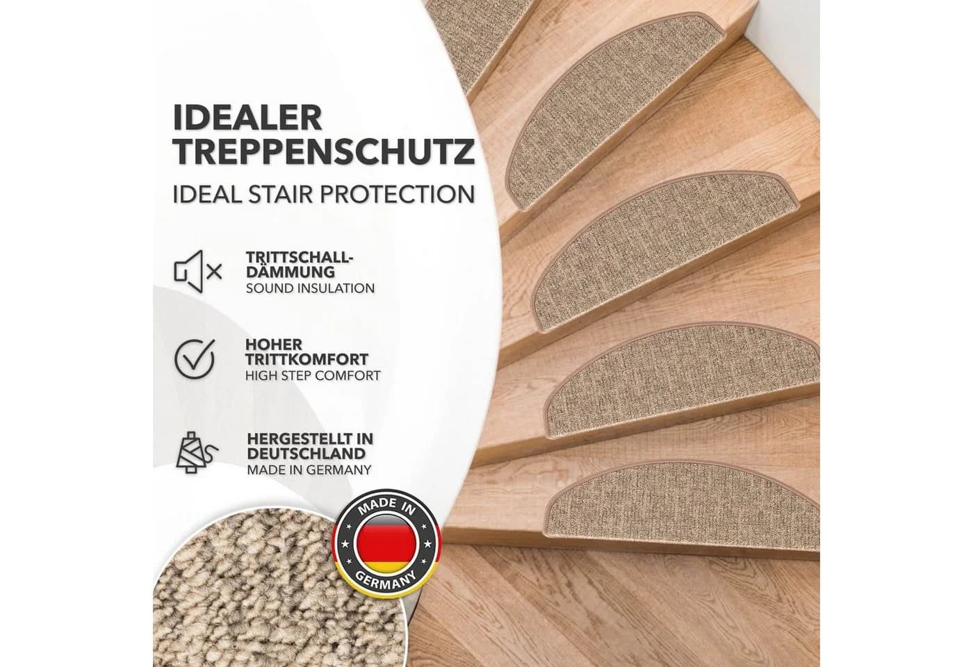 Karat Stufenmatte Alto Halbrund Beige Rutschhemmend mit Winkelschiene