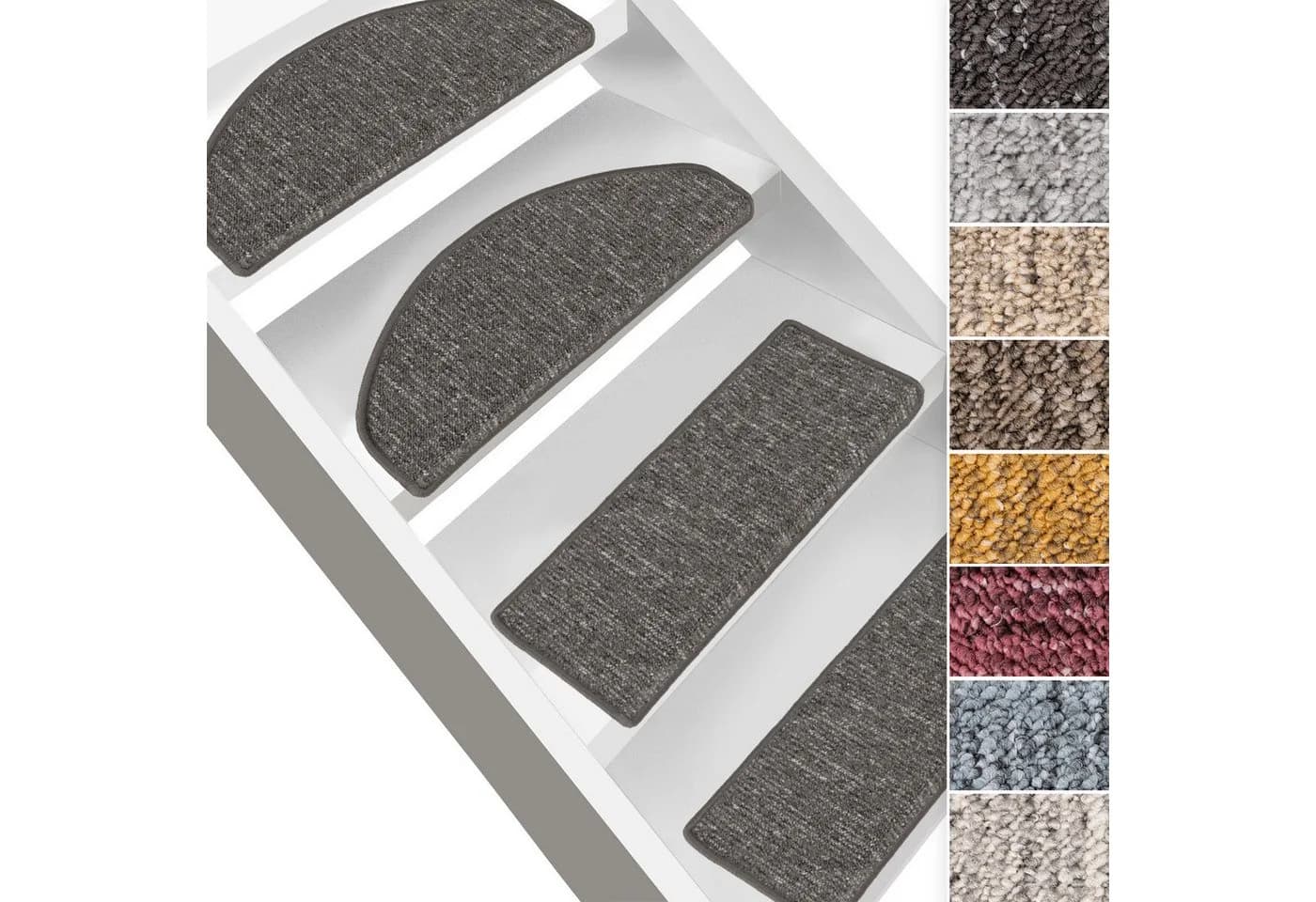 Karat Stufenmatte Alto – strapazierfähiges Treppenschutz-Set, mit Klebestreifen & Winkel, Halbrund, rutschfest mit Ausfransschutz, Made in Germany, Anthrazit - Bild 2