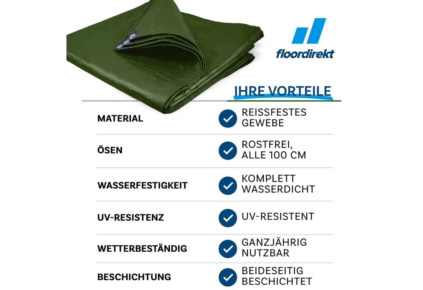 casa pura Schutzplane extrem reißfest 240 g/m² Grün Wasserdicht - Bild 3