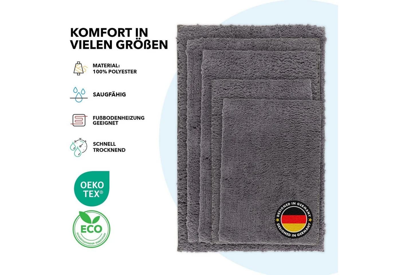Floordirekt Badematte Sky Hochflor Grau Rutschhemmend - Bild 5