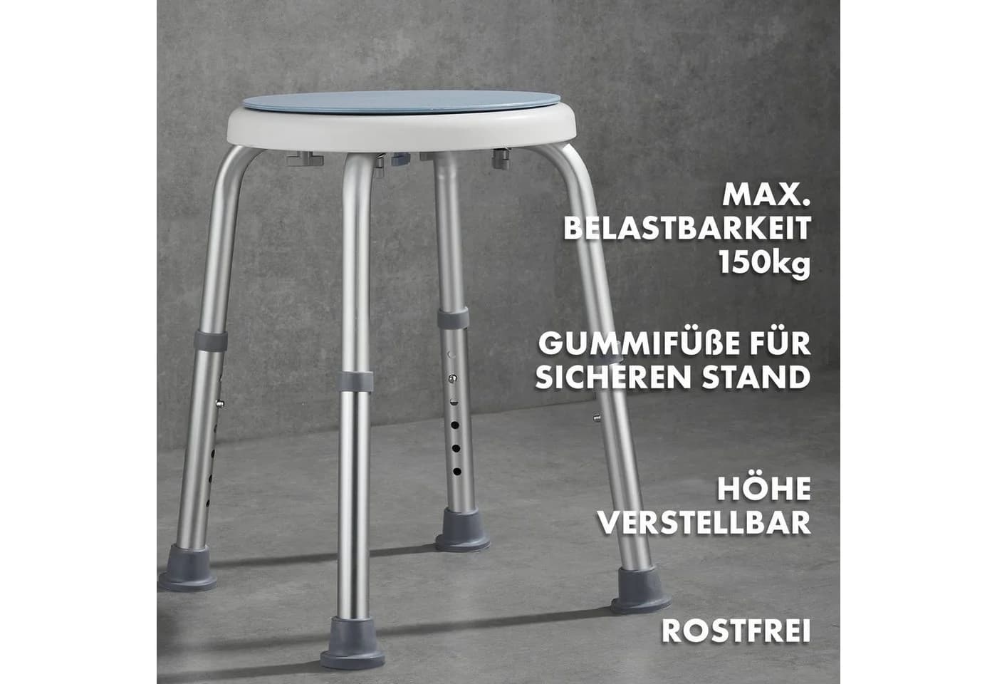 Karat Duschhocker Peter 360° drehbar höhenverstellbar weiß-blau - Bild 5