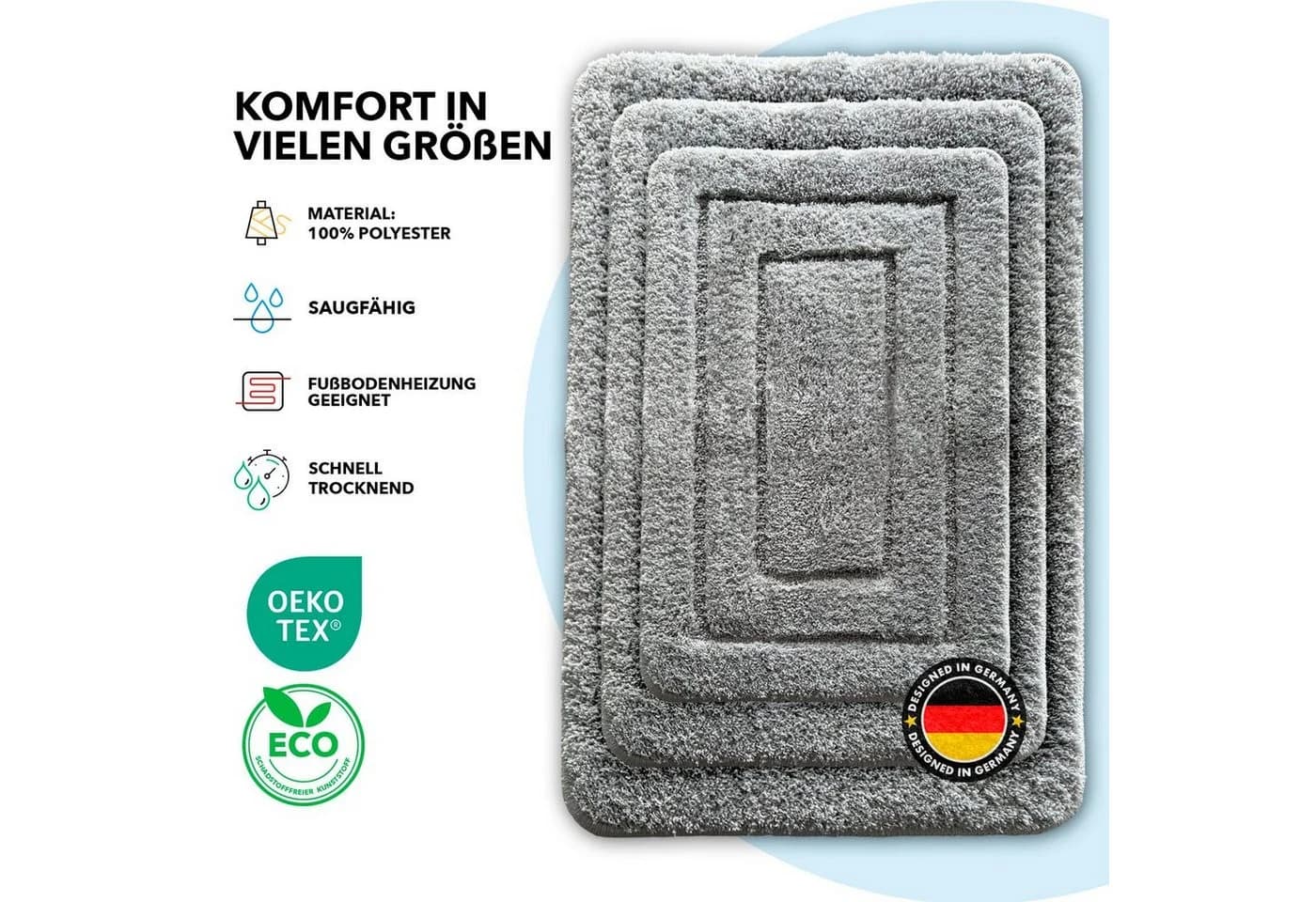 Karat Badematte Atlantis Rutschhemmend Polyester Silbergrau - Bild 5