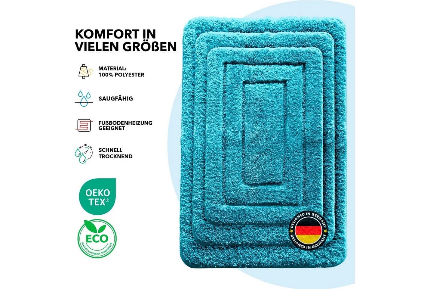 Karat Badematte Atlantis Türkis Rutschhemmend Polyester Mikrofaser - Bild 5