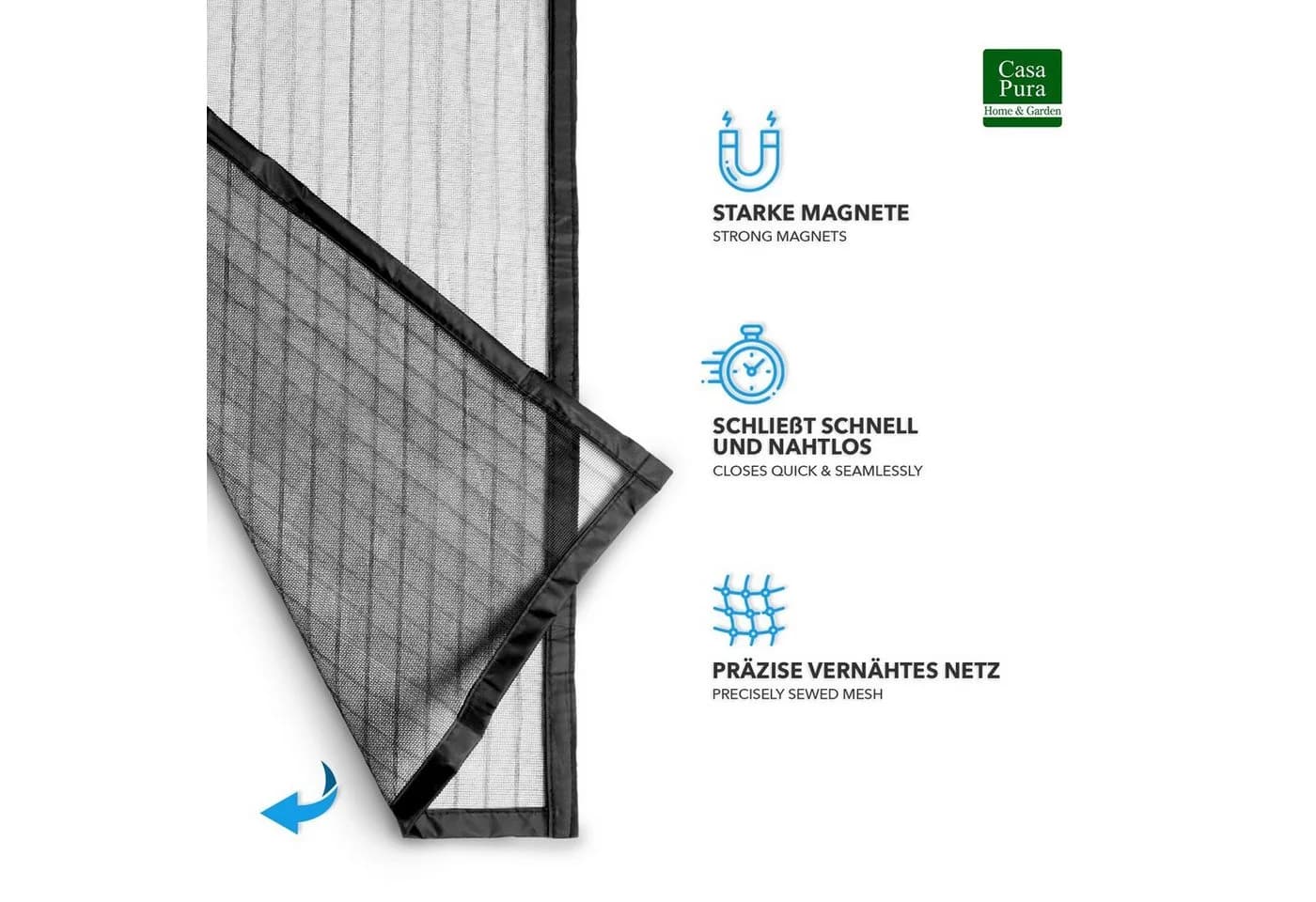 casa pura Fliegengitter-Gewebe Polyester Schwarz mit Magnet- & Klettverschluss