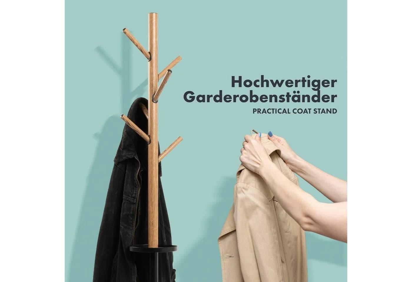 Karat Garderobenständer William Kleiderständer 6 Kleiderhaken Runder Standfuß