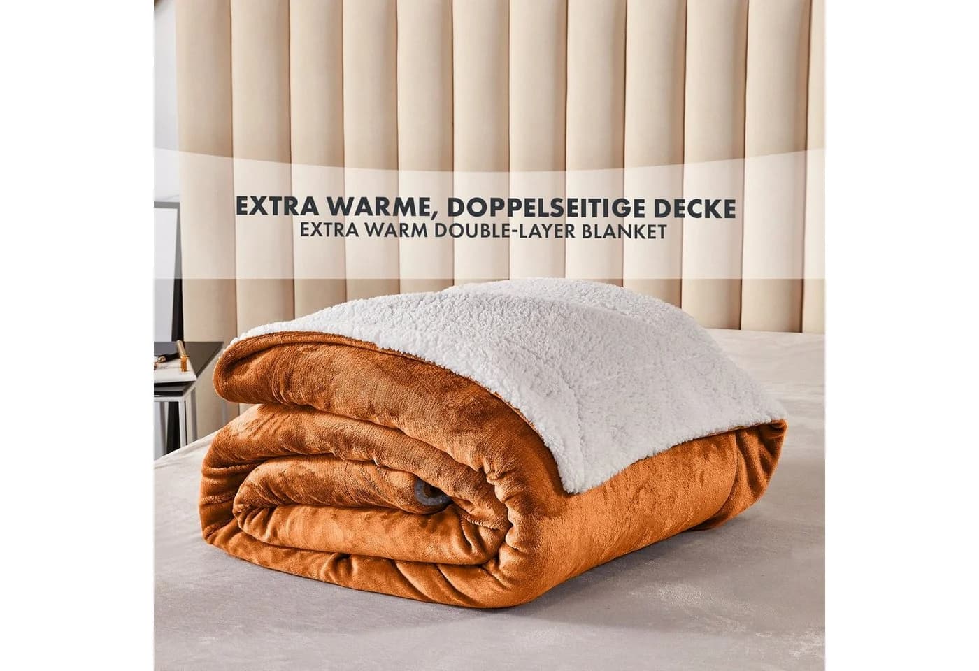 Karat Wohndecke Glory Flauschig Braun Flanell Sherpa - Bild 3