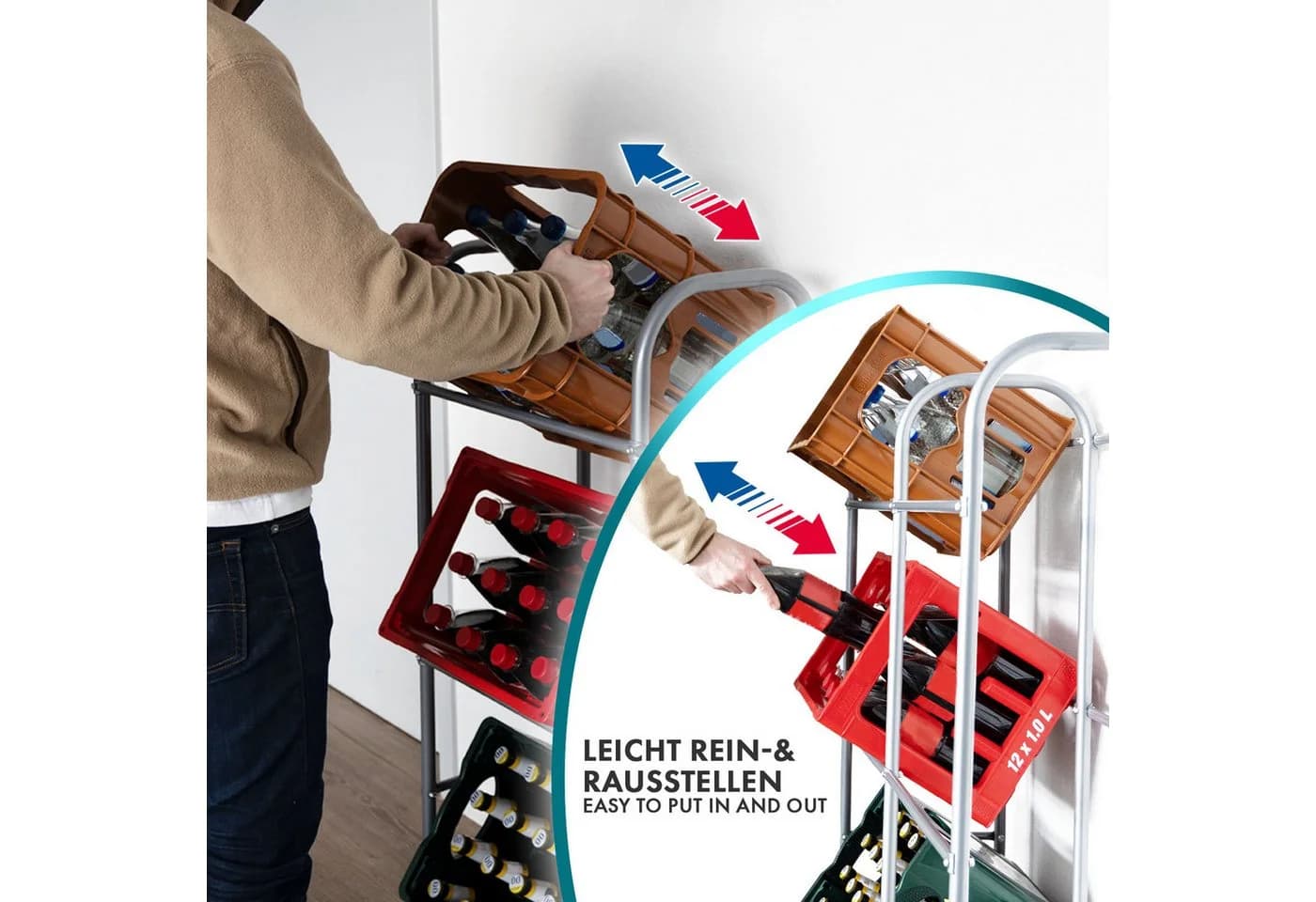 Karat Flaschenkastenständer Rocket Grau 3 Ebenen Stahl - Bild 3