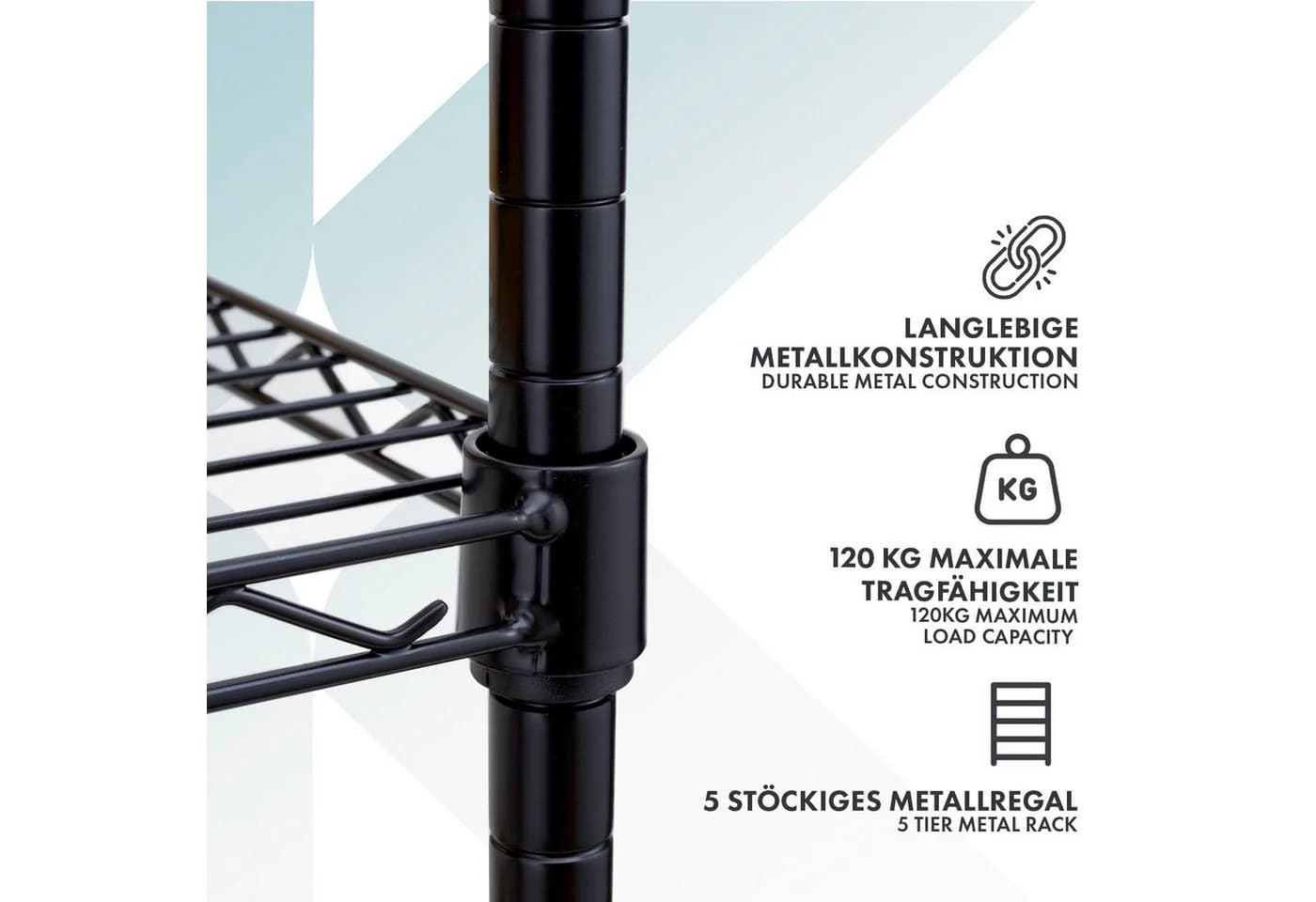 Karat Gitterregal Maya mit Rollen 5 Böden Schwarz/Silber - Bild 4