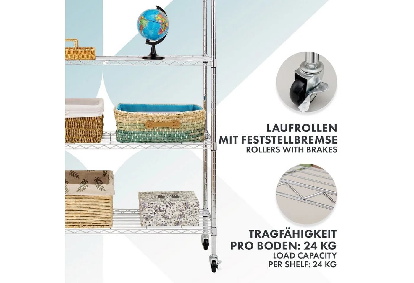 Karat Gitterregal Maya mit Rollen 5 Böden Schwarz/Silber - Bild 3