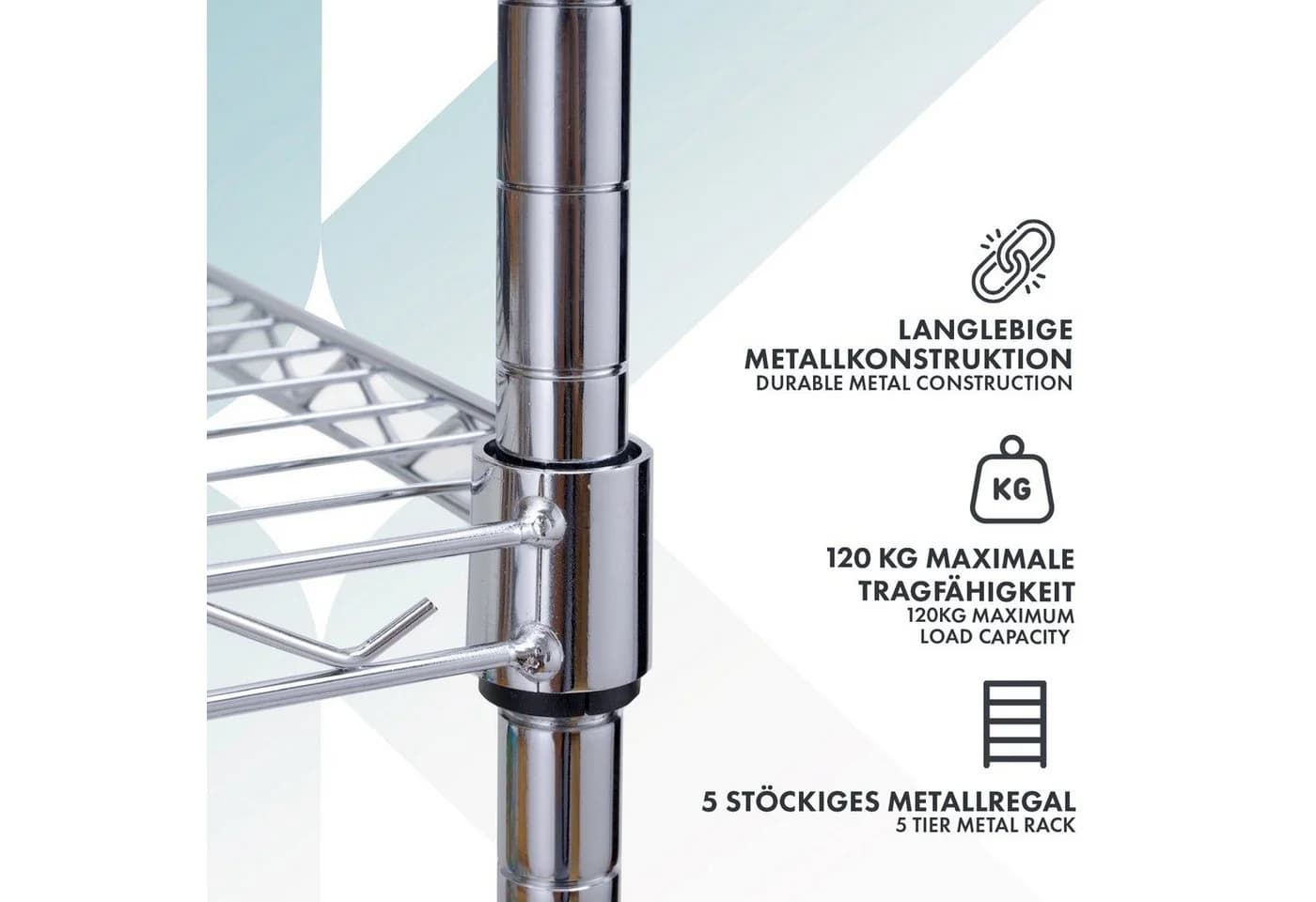Karat Gitterregal Maya mit Rollen 5 Böden Schwarz/Silber - Bild 4
