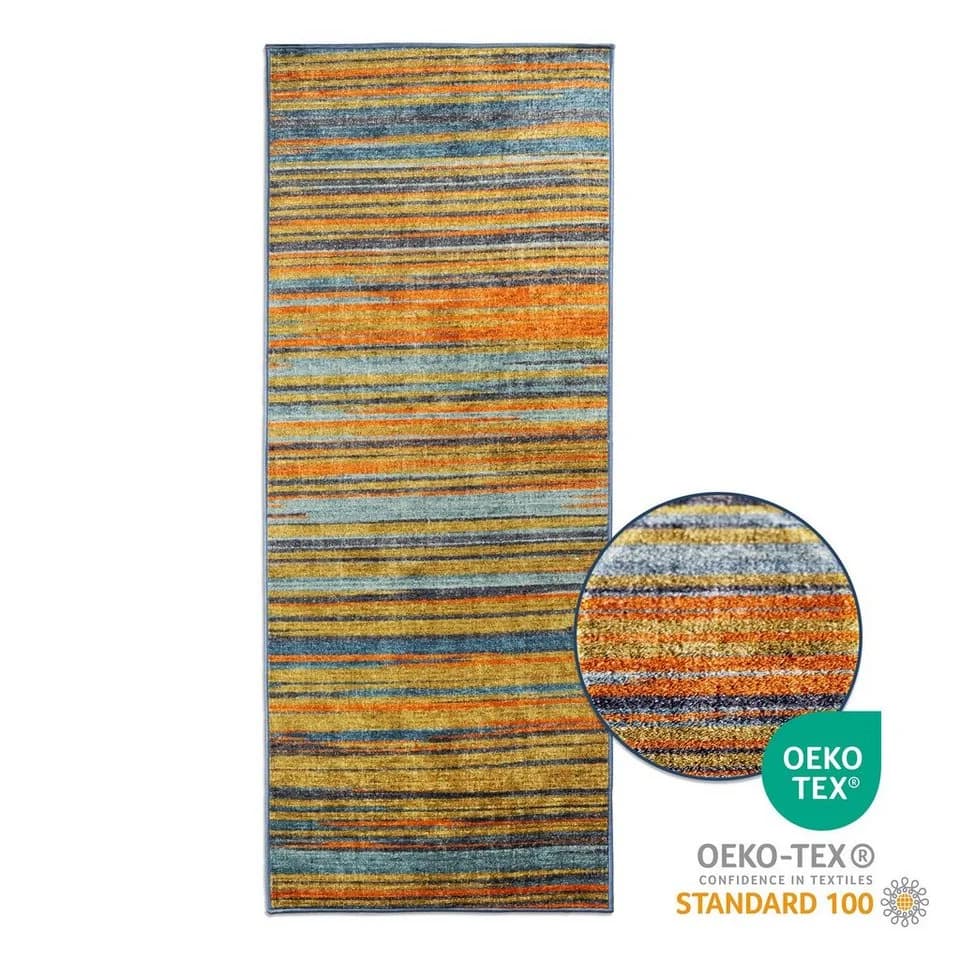 Karat Teppich-Läufer Calama Moderner Wohnteppich Blau Gelb Orange