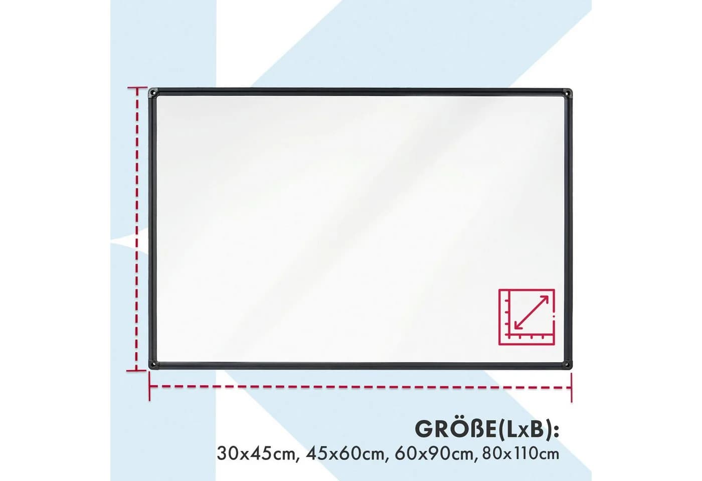 Karat Magnettafel Magnetisch Onyx – Schwarzer Aluminium-Rahmen, Kratzfest, 110x80 cm