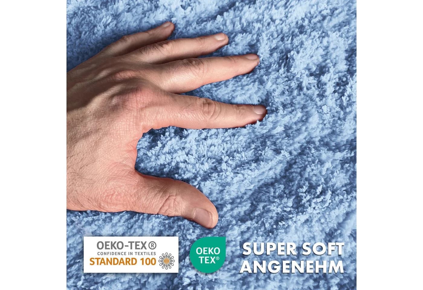 Kubus Badematte Karat Rechteckig Hellblau Polyester Hochflor