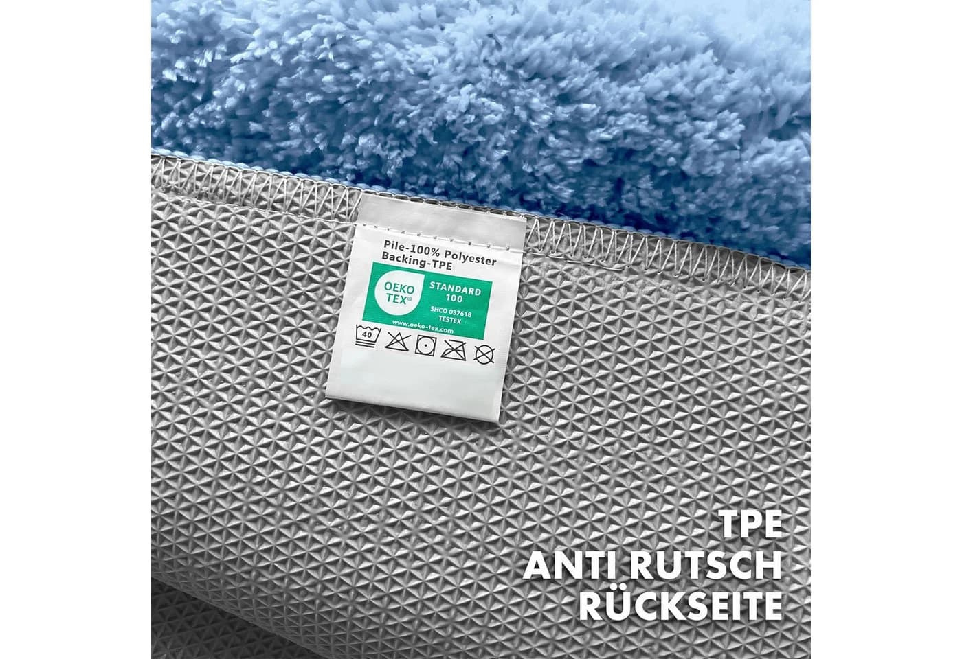 Kubus Badematte Karat Rechteckig Hellblau Polyester Hochflor - Bild 4