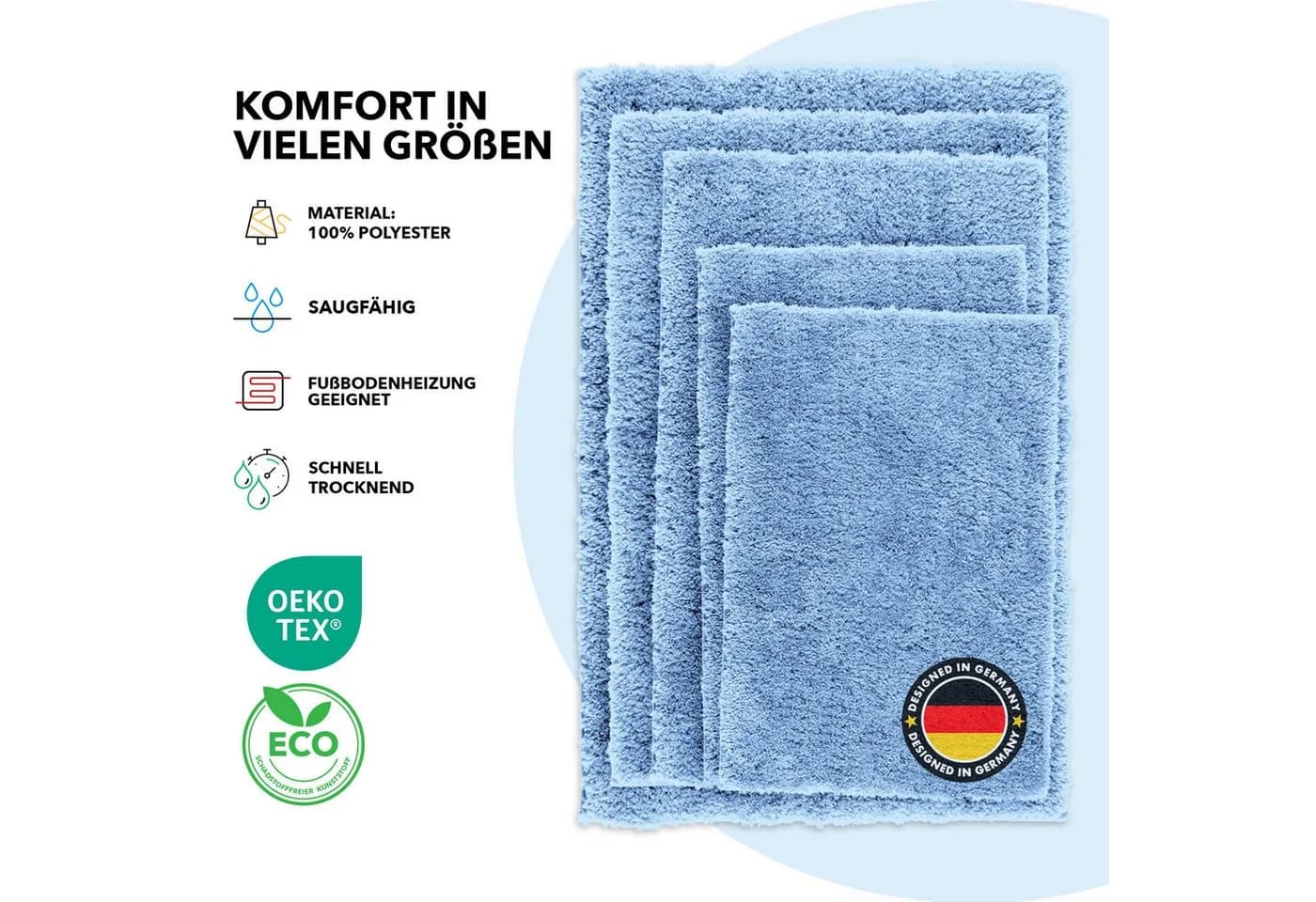 Kubus Badematte Karat Rechteckig Hellblau Polyester Hochflor - Bild 5