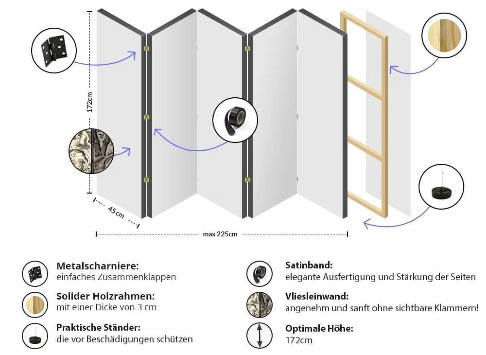 Basera® Paravent 5-teiliger Raumteiler mit Vlies & Holzrahmen - Bild 5
