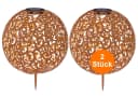 bmf-versand LED Solarleuchte 2er Set Kugel Metall Rostoptik Warmweiß Bild 2