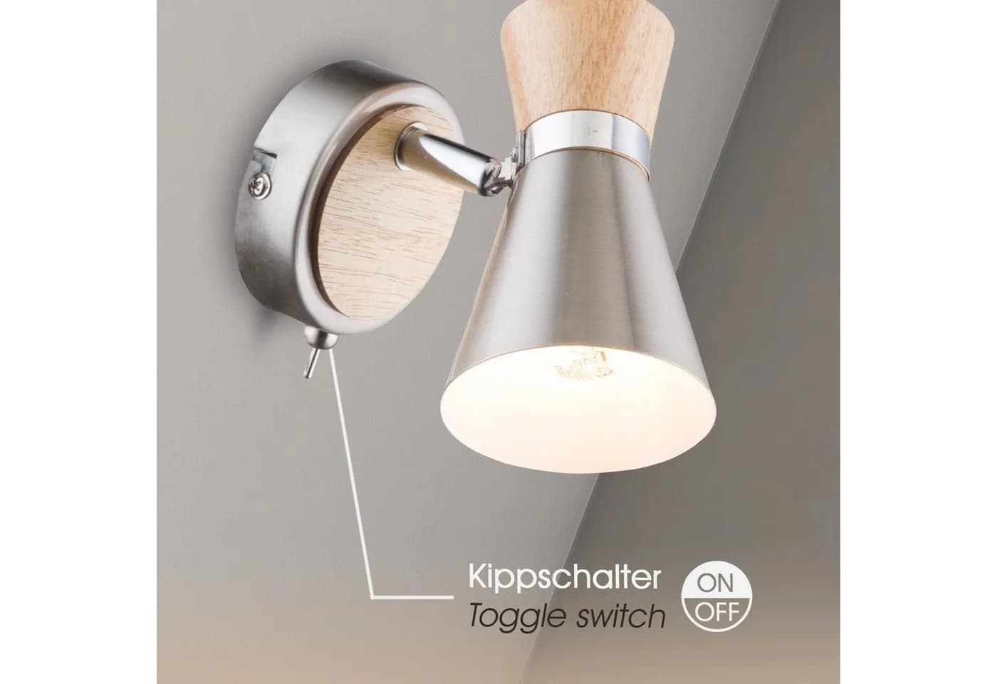 bmf-versand LED Wandleuchte Wandstrahler Holz Chrom mit Schalter - Bild 3