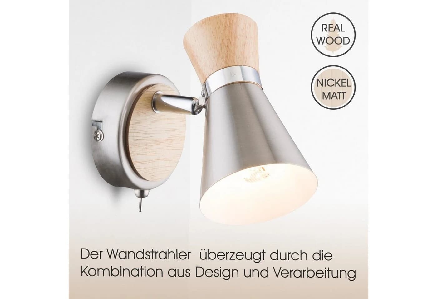 bmf-versand LED Wandleuchte Wandstrahler Holz Chrom mit Schalter - Bild 4