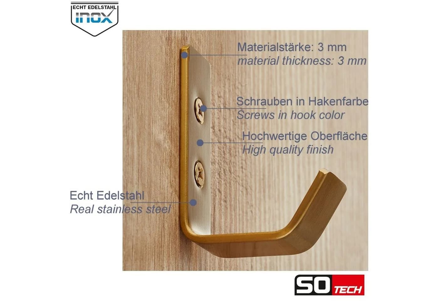 SO-TECH® Kleiderhaken Wandhaken Gelb Edelstahl - Bild 3