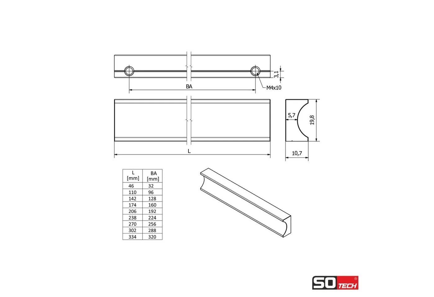 SO-TECH® Möbelgriffleiste GÖTEBORG Aluminium eloxiert BA 32 mm - Bild 4