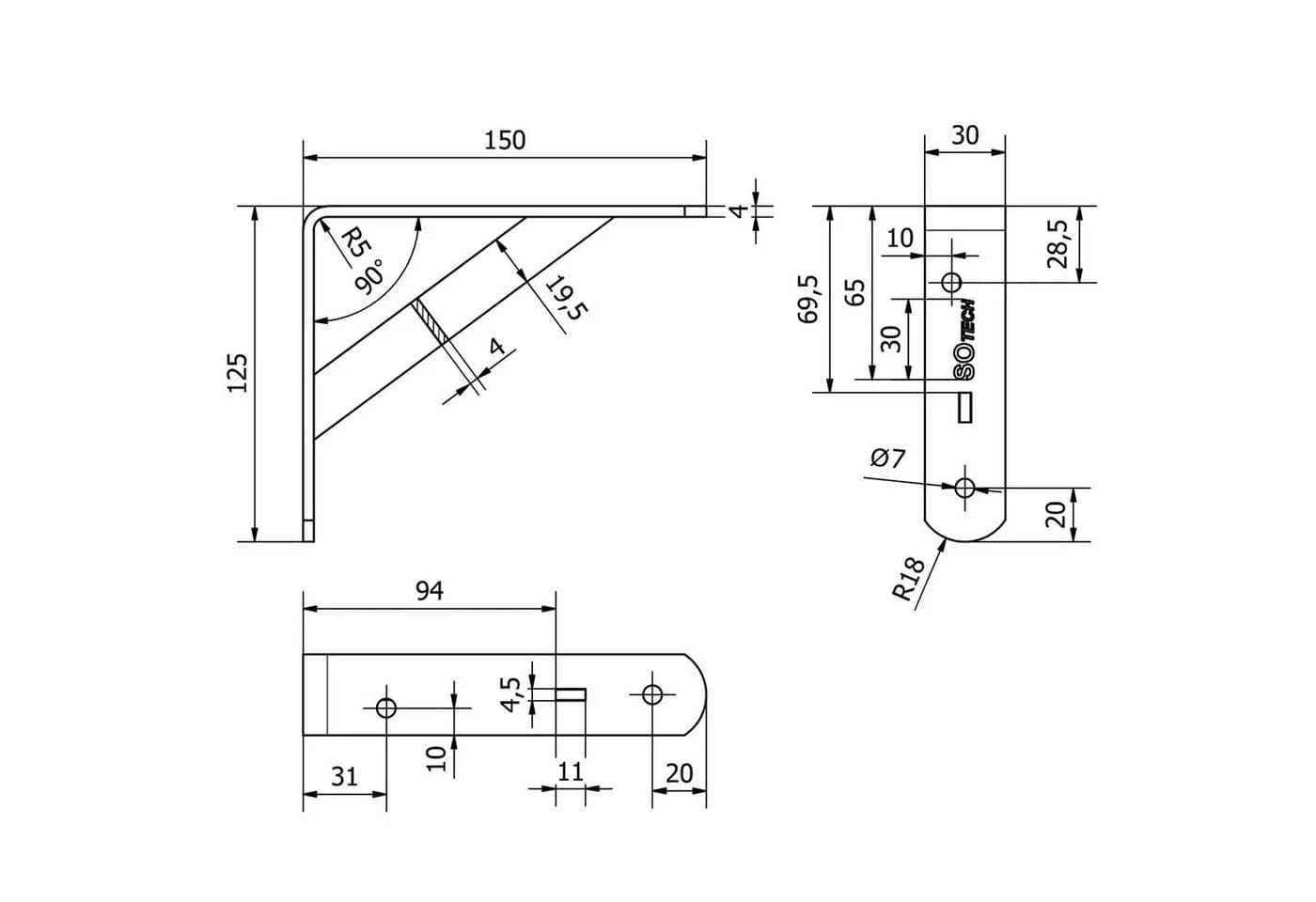 SO-TECH® Wandregalhalter mit Querstrebe verzinkt - Bild 4