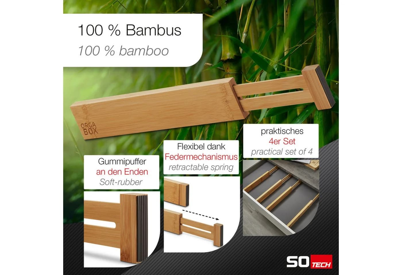 SO-TECH Bambus Schubladentrenner 4-teilig verstellbar - Bild 3