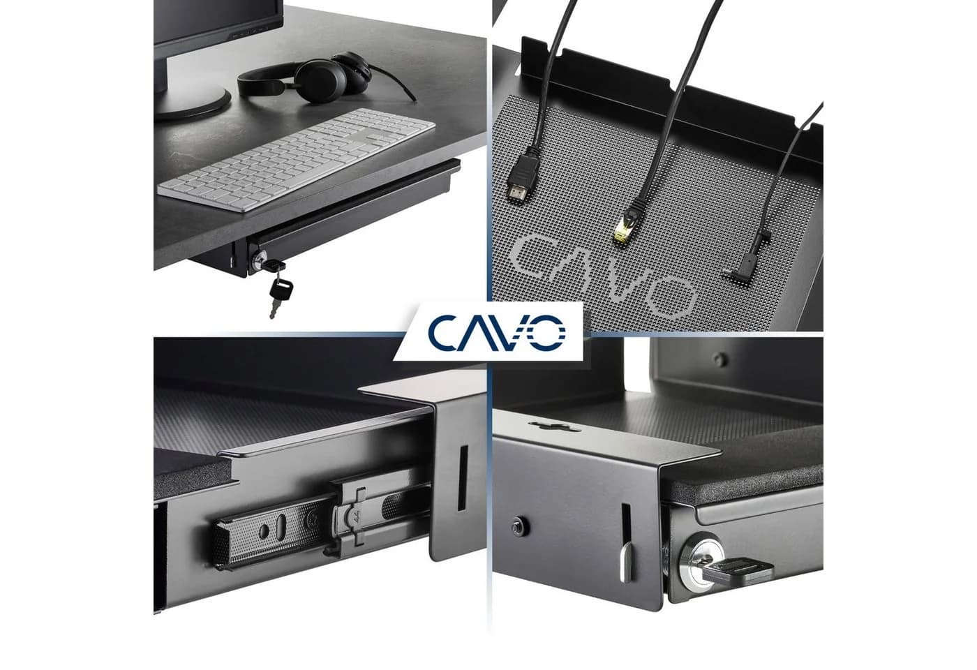 CAVO Laptop-Schublade Unterbau Schwarz Abschließbar