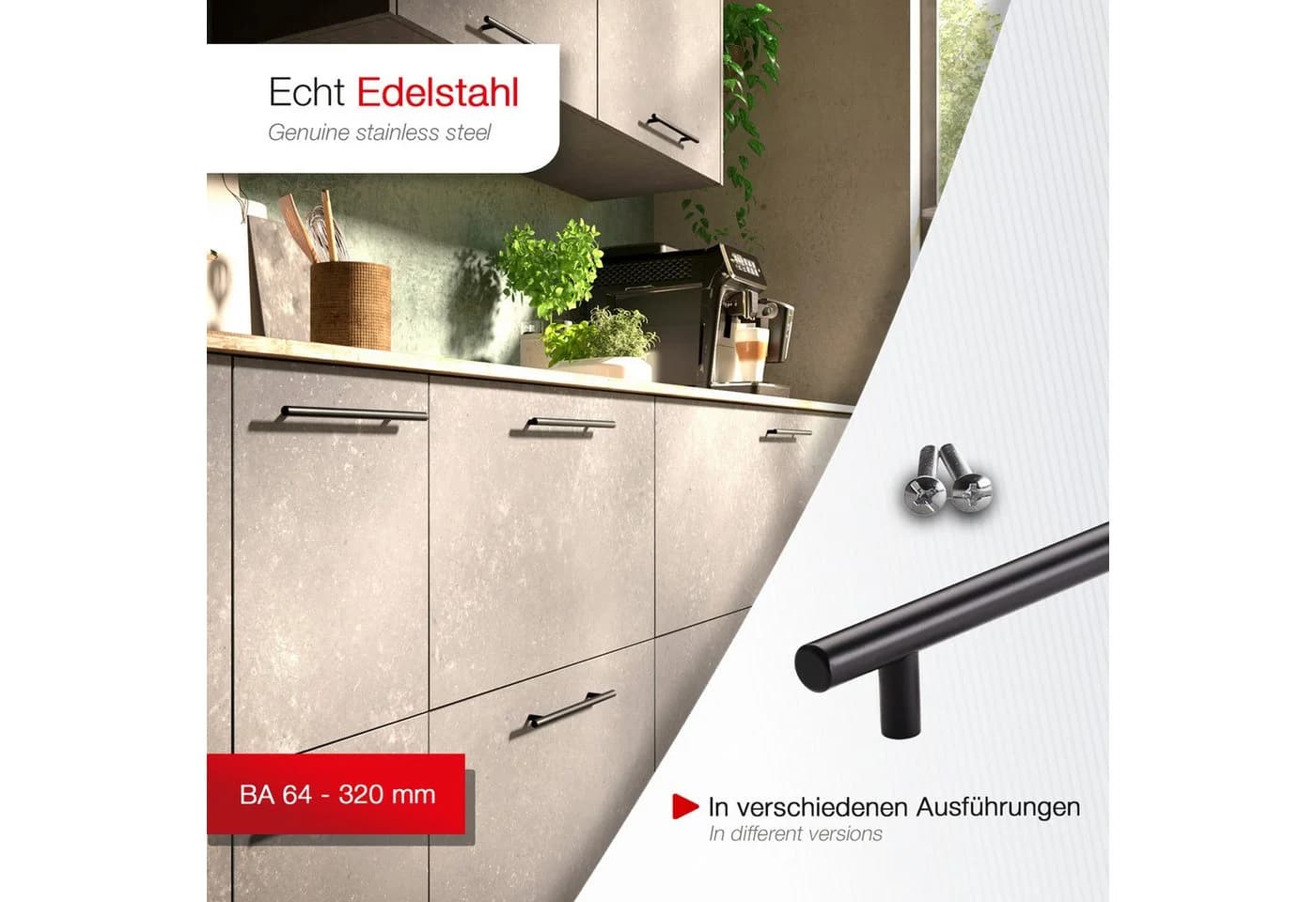 SO-TECH® Stangengriff G17 Edelstahl Schwarz 64mm Bohrlochabstand