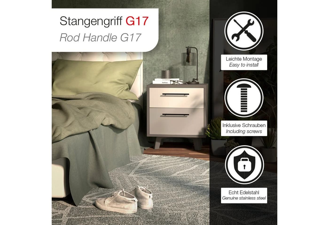 SO-TECH® Stangengriff G17 Edelstahl Schwarz 64mm Bohrlochabstand - Bild 3