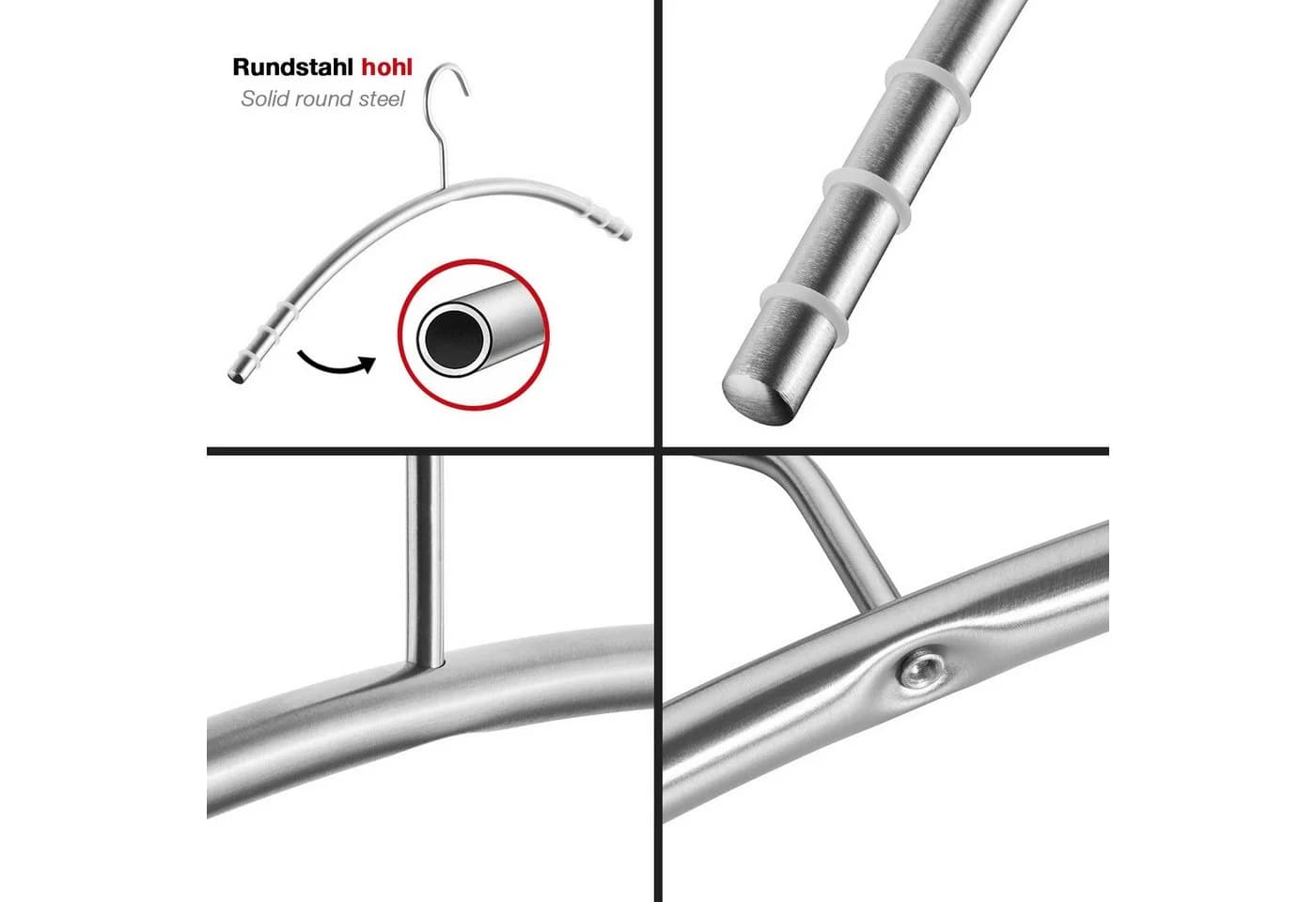 SO-TECH® Kleiderbügel Edelstahl gebürstet mit Antirutsch-Ringen - Bild 3