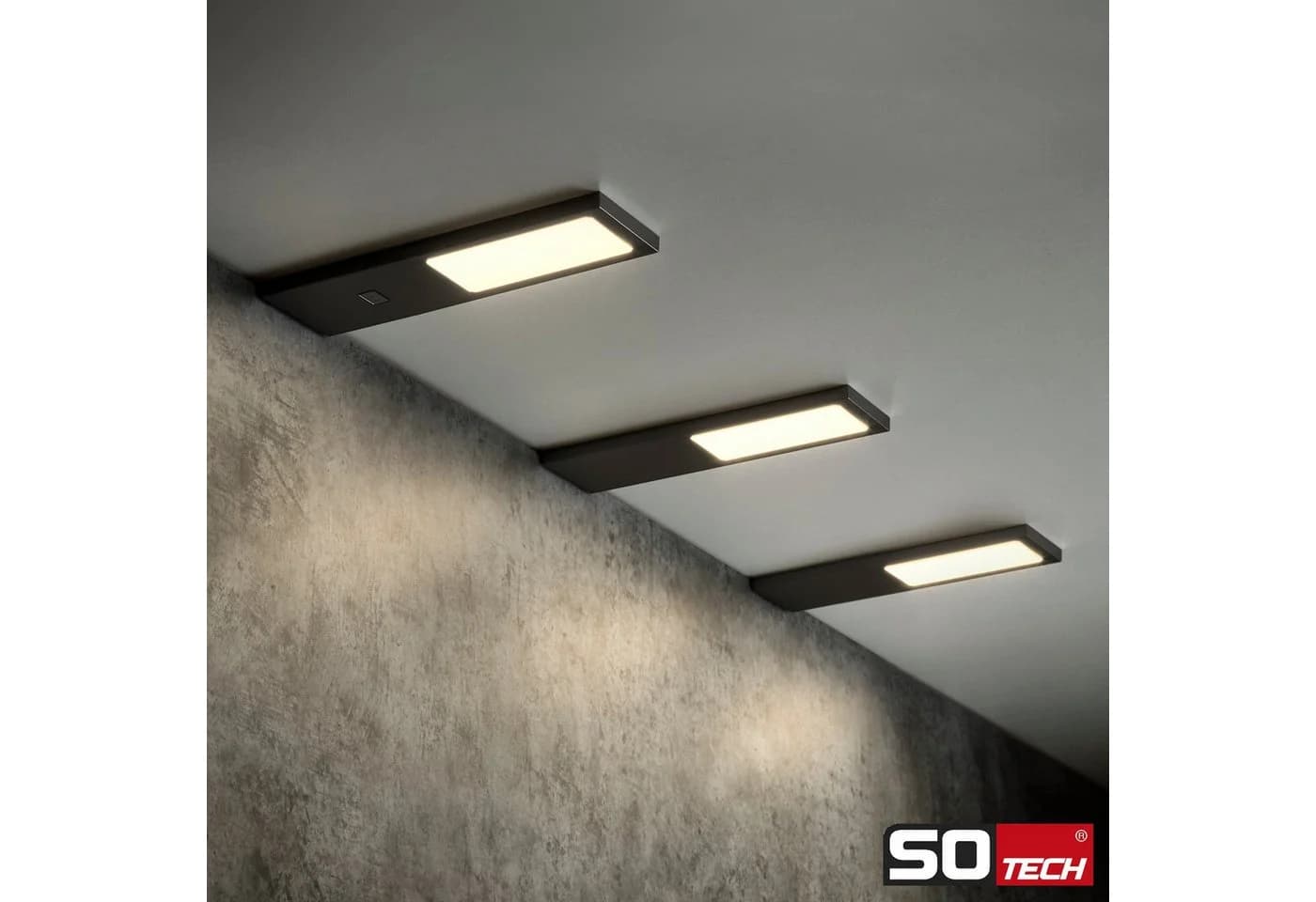 SO-TECH® LED Unterbauleuchte GIULIA II 3er Set Schwarz Dimmbar mit Sensor