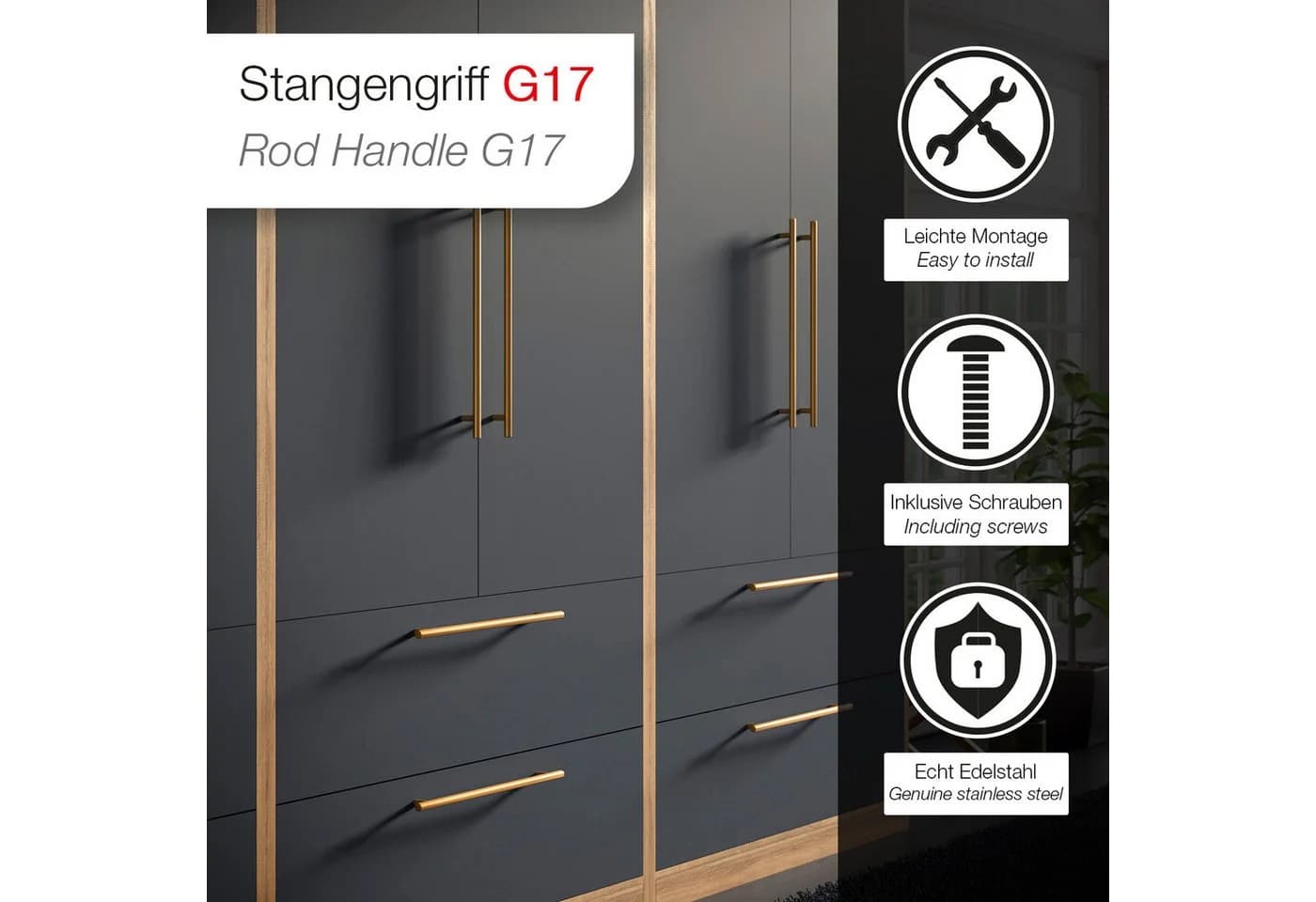 SO-TECH® Möbelgriff Stangengriff G17 Goldfarbig Edelstahl - Bild 3