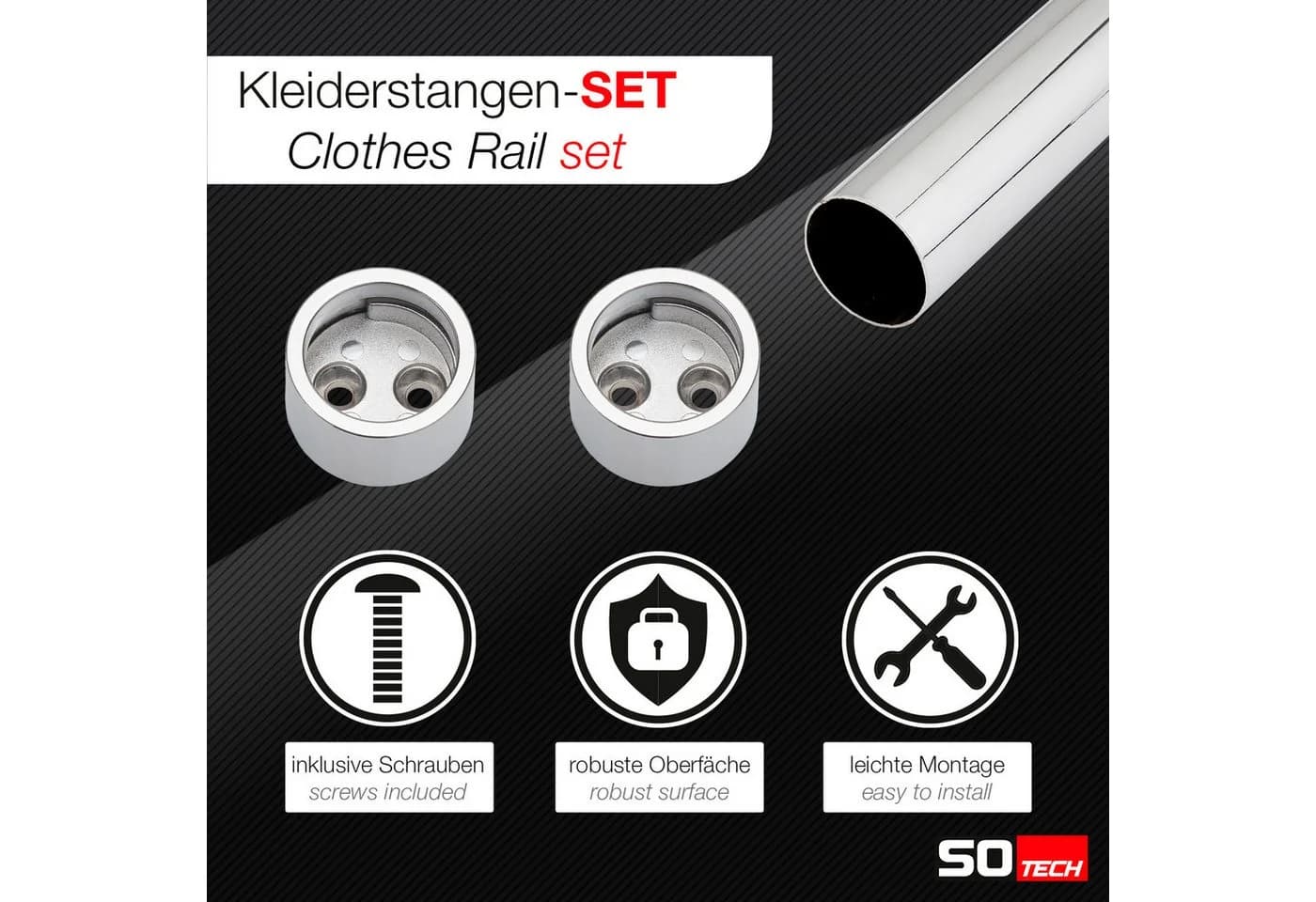 SO-TECH® Garderobenstange Chrom Poliert Ø 25 mm - Bild 3