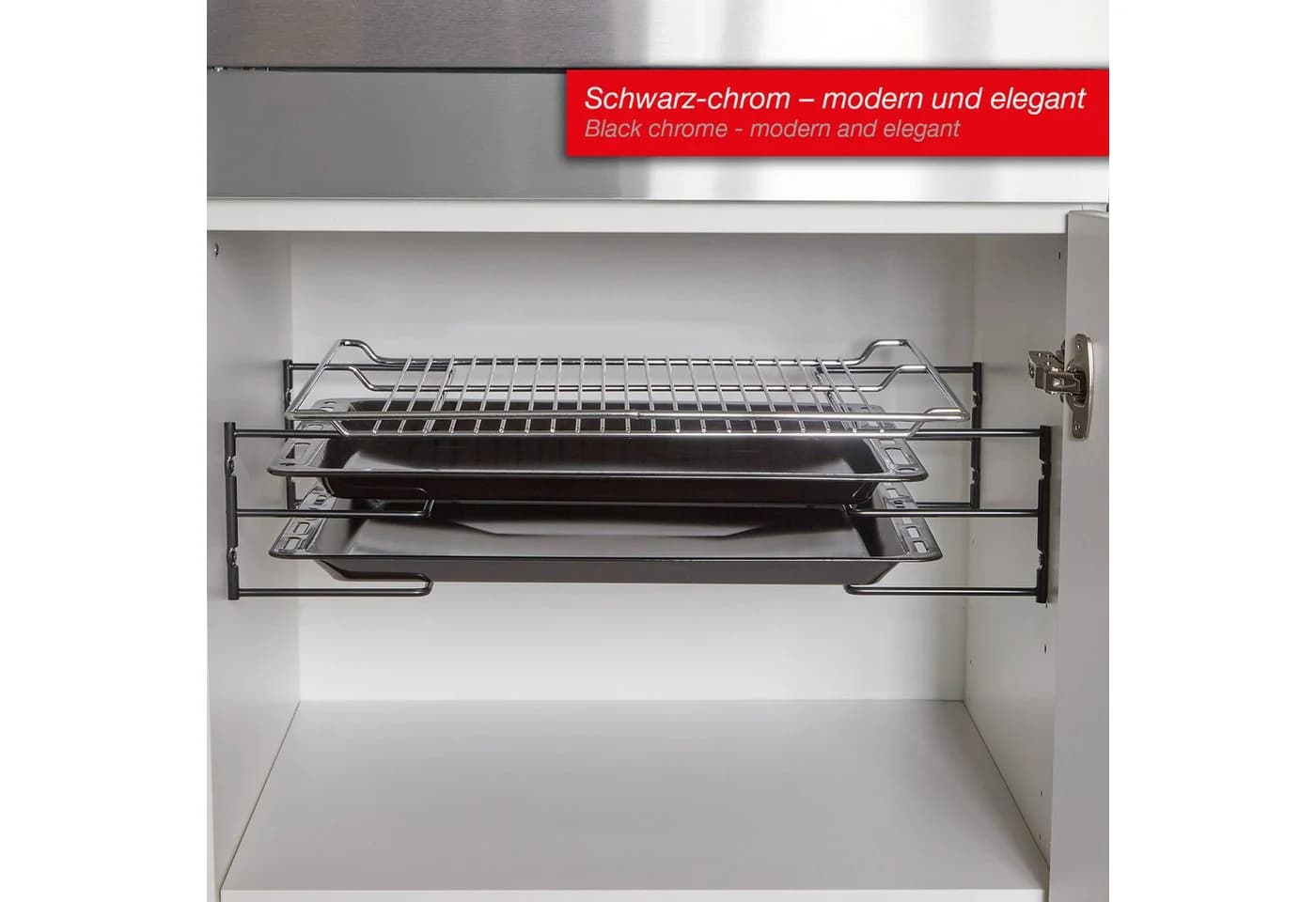 SO-TECH Backblechhalterung für 3 Backbleche 60 cm Küchenschrank Schwarz-Chrom - Bild 3