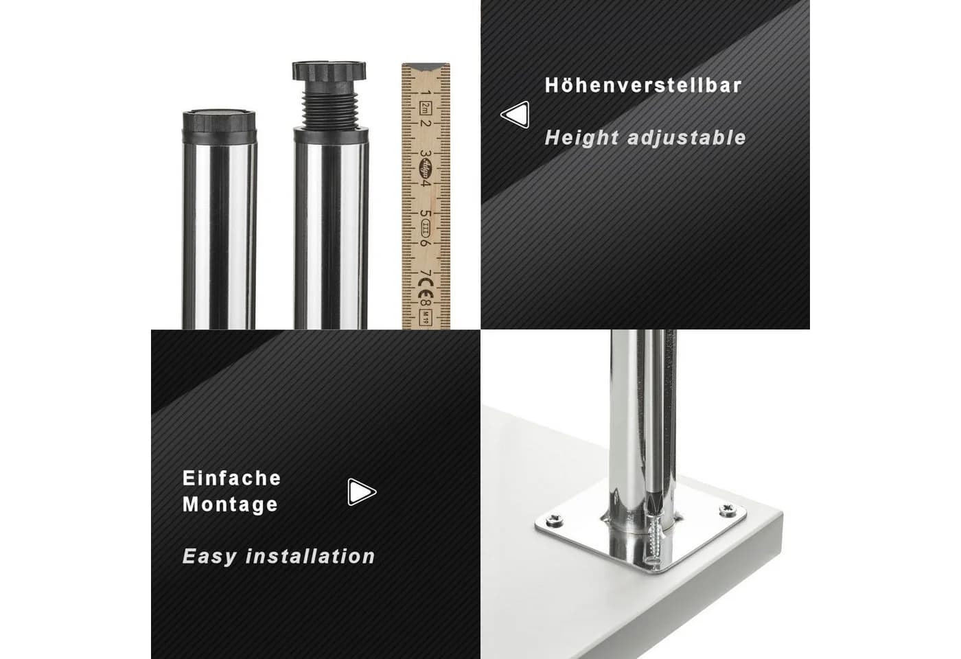 SO-TECH® Möbelfuß LIMA 4er Set Höhenverstellbar Chrom Silber - Bild 3