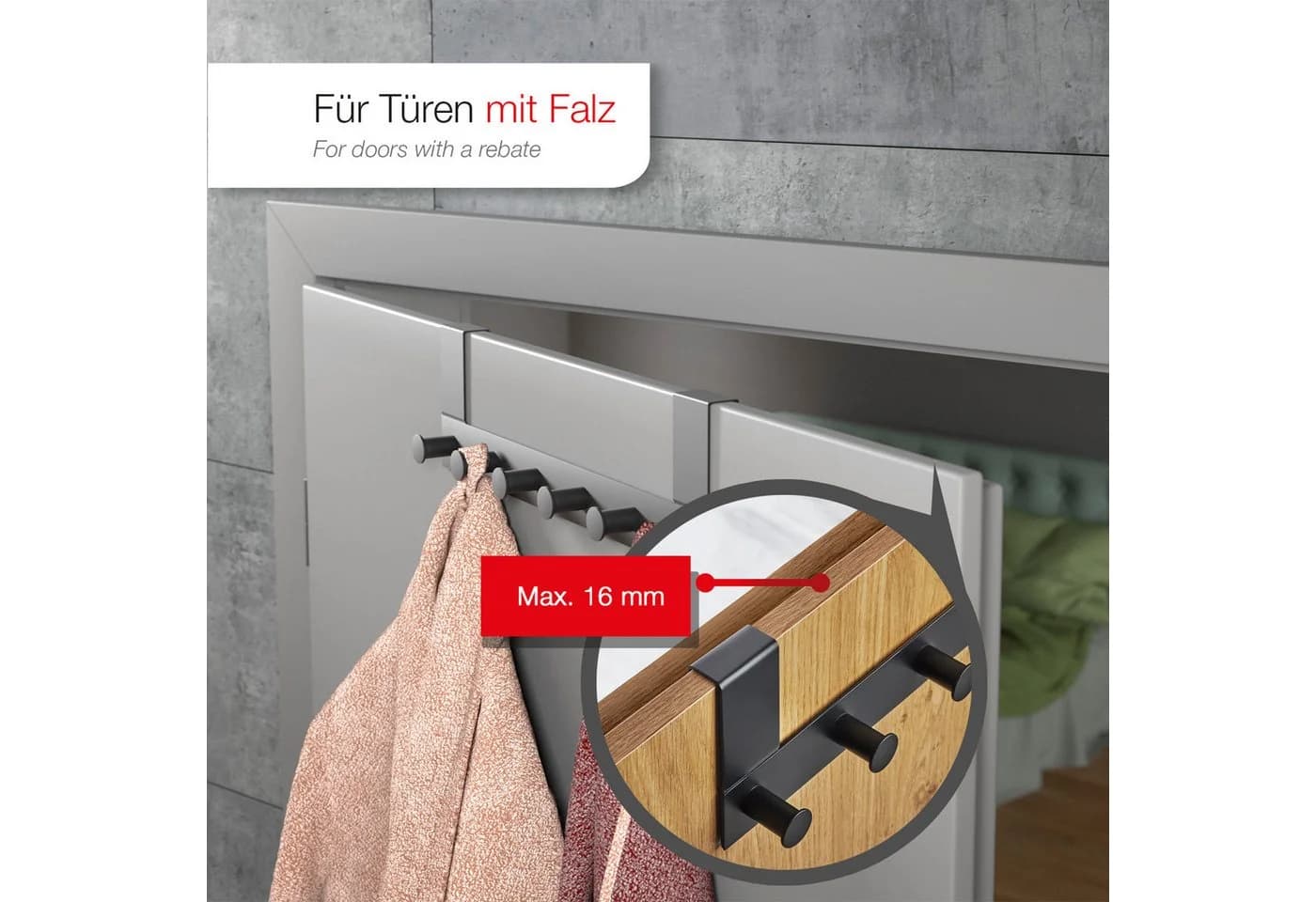 SO-TECH® Türgarderobe LINEA 2er Set Edelstahl Schwarz Matt