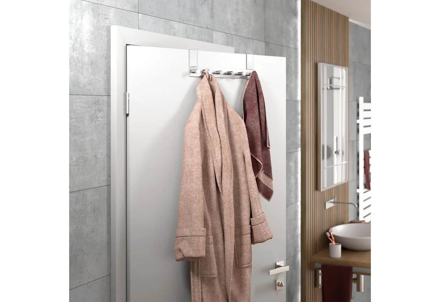SO-TECH® Türgarderobe Garderobenleiste LINEA 380 x 110 mm, mit 6 Haken Türhaken, Edelstahl matt gebürstet, für 40 mm Türen ohne Falz - Bild 3