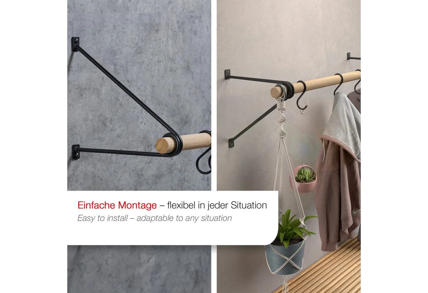 SO-TECH® Wandgarderobe 260 x 250 mm mit 30 mm Kleiderstange aus Eiche