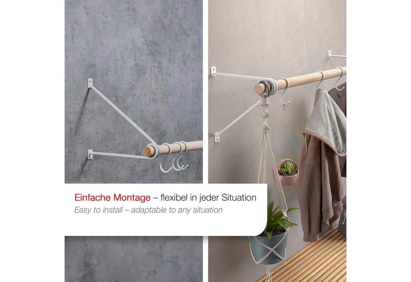 SO-TECH® Wandgarderobe Weiß mit 50 cm Kleiderstange aus Buche