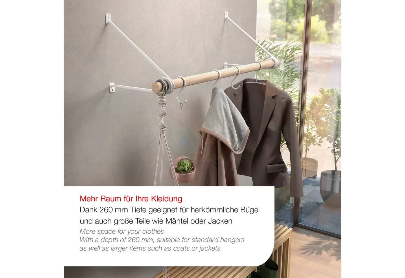 SO-TECH® Wandgarderobe Weiß mit 50 cm Kleiderstange aus Buche - Bild 4