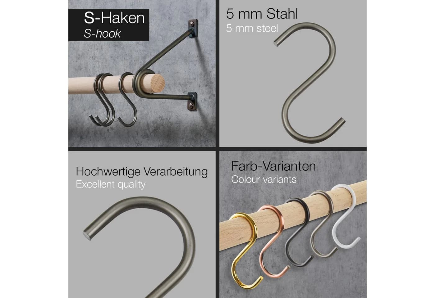 SO-TECH® S-Haken für Rundstäbe bis Ø 30 mm 6er-Set Rohstahl klar lackiert - Bild 5