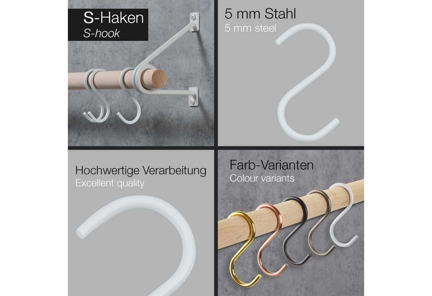SO-TECH® S-Haken für Rundstäbe bis Ø 30 mm Weiß Satin pulverbeschichtet 12er-Set - Bild 5