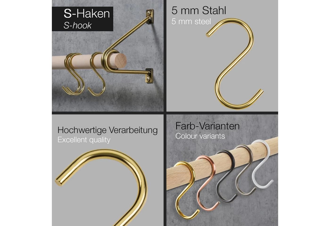 SO-TECH S-Haken 12er Set Antik Gold für Rundstäbe bis Ø 30 mm - Bild 5