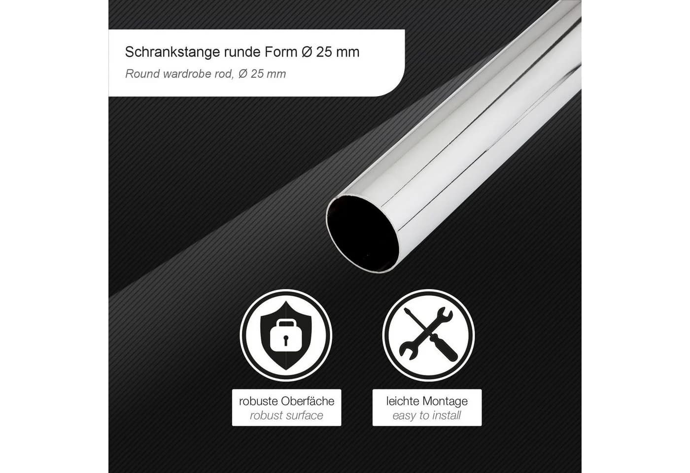SO-TECH® Garderobenstange Schrankstange rund Ø 25 mm Chrom poliert - Bild 4