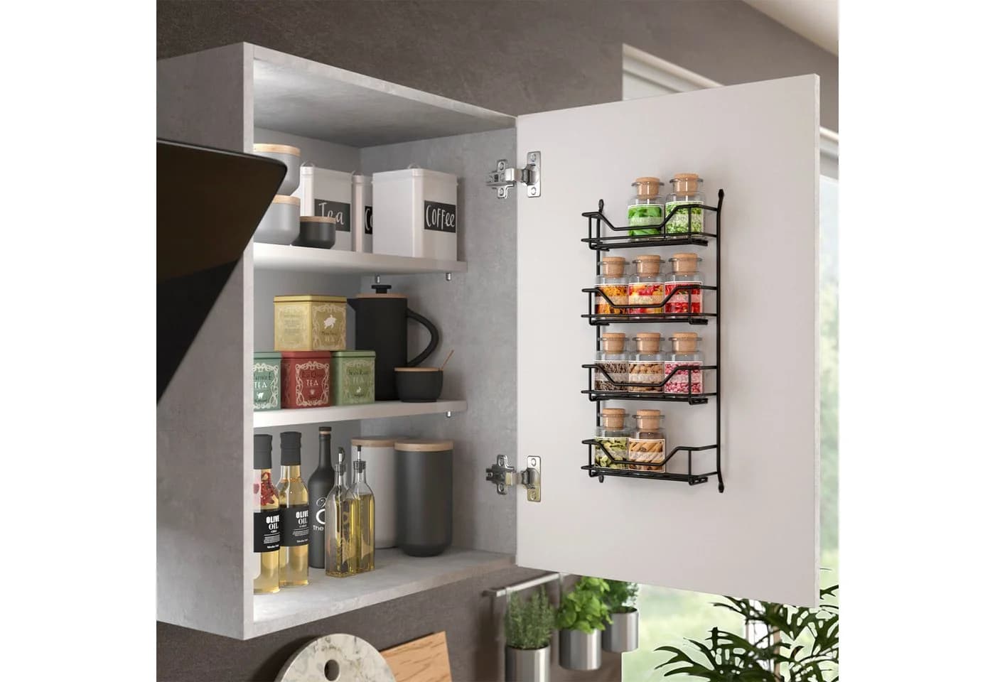 SO-TECH® Gewürzregal 4 Etagen Schwarz Metall Wandmontage