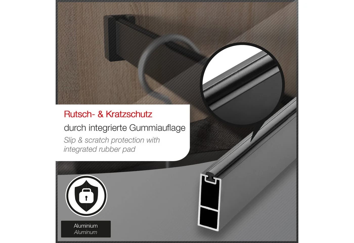 SO-TECH® Kleiderstange mit Gummiauflage und Schrankstangenlager Schwarz Matt