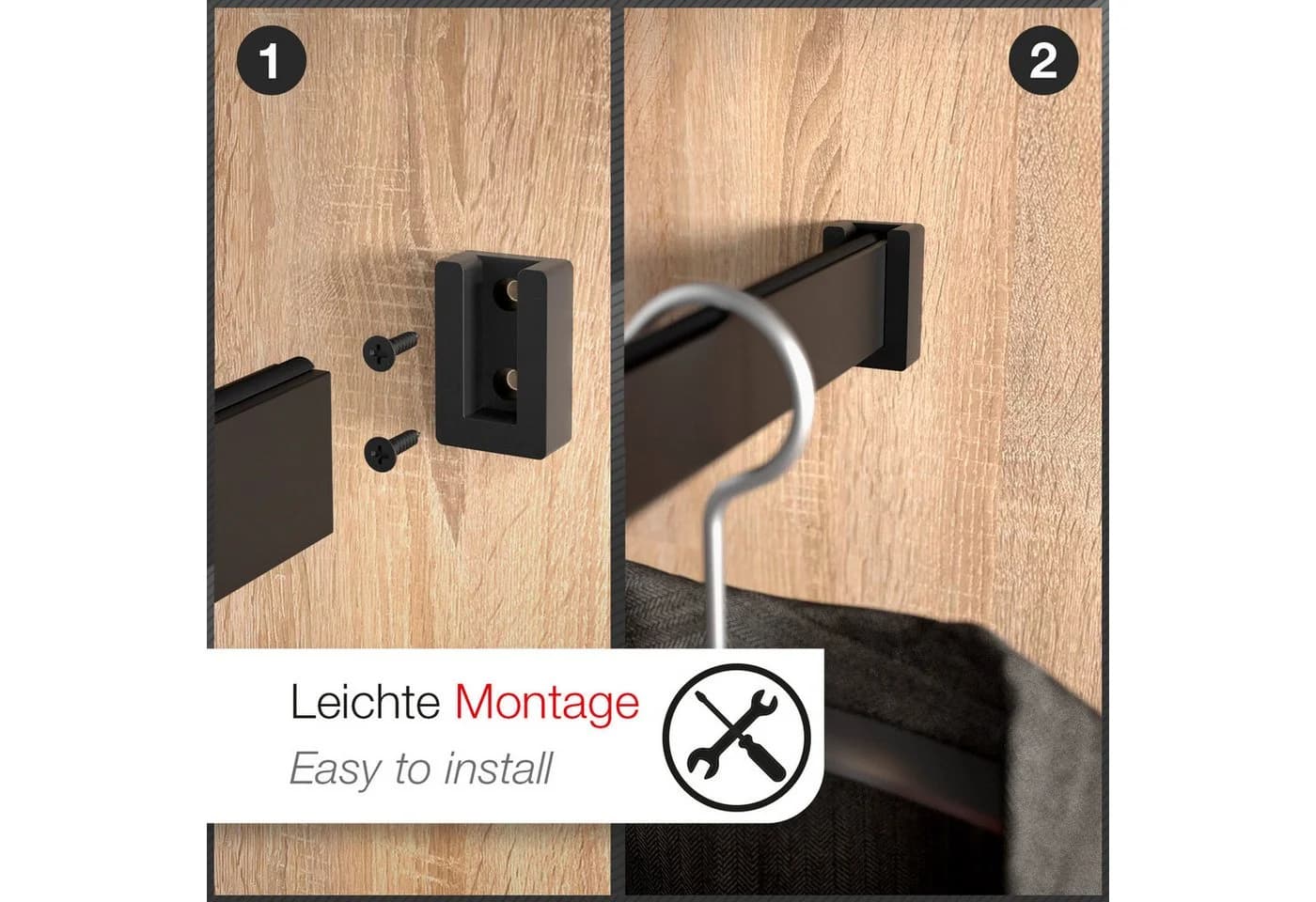 SO-TECH® Kleiderstange mit Gummiauflage und Schrankstangenlager Schwarz Matt - Bild 4