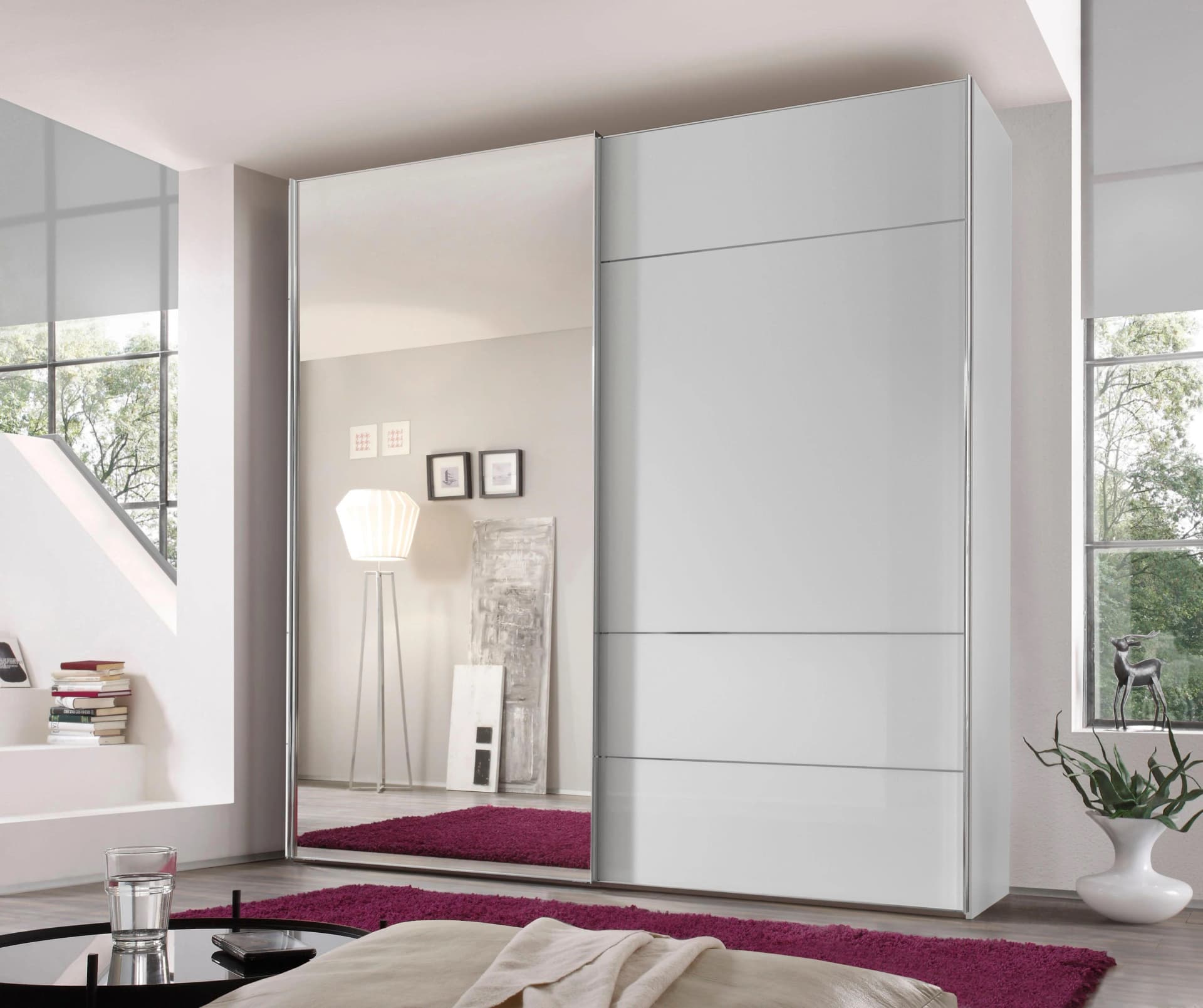 Schwebetürenschrank STAUD Sonate Lucca mit Spiegel, Weiß